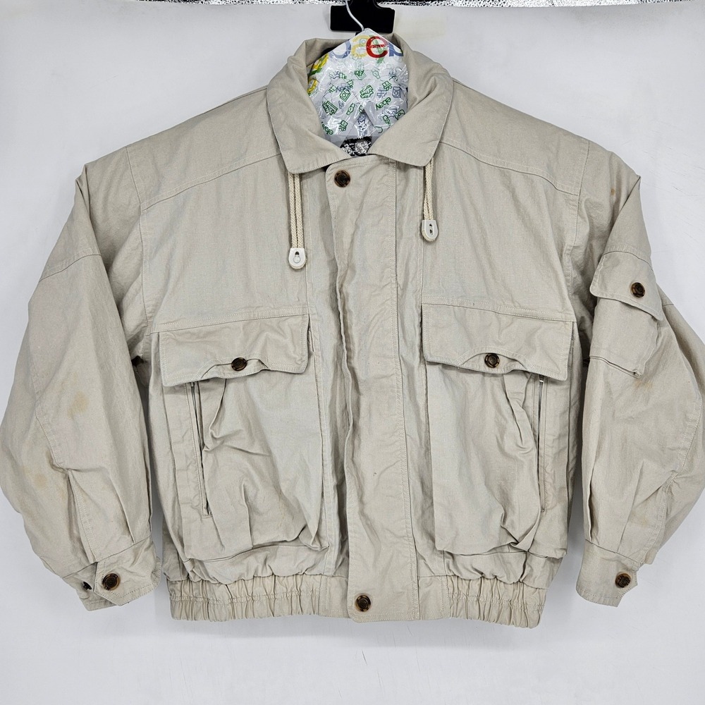 Vintage Stratojac Jacket Mens‎ Medium Tan Retro Full Zip Ski Casual Snap Buttons